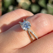 Round Cut Moissanite Split Shank Engagement Ring Pave Wedding Ring Mapple Gems